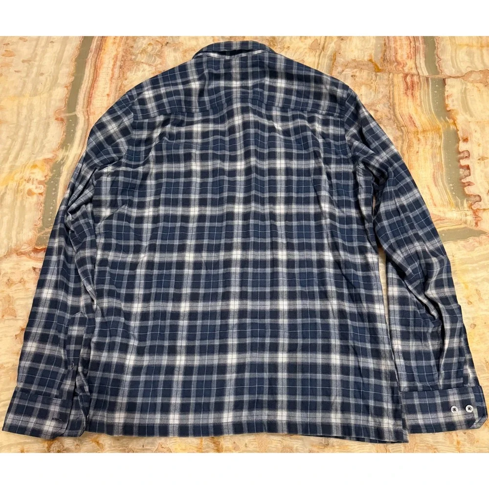 Kuhl Mens Dillingr Flannel Button-Up Shirt Navy‎ Blue Plaid Long Sleeve Medium